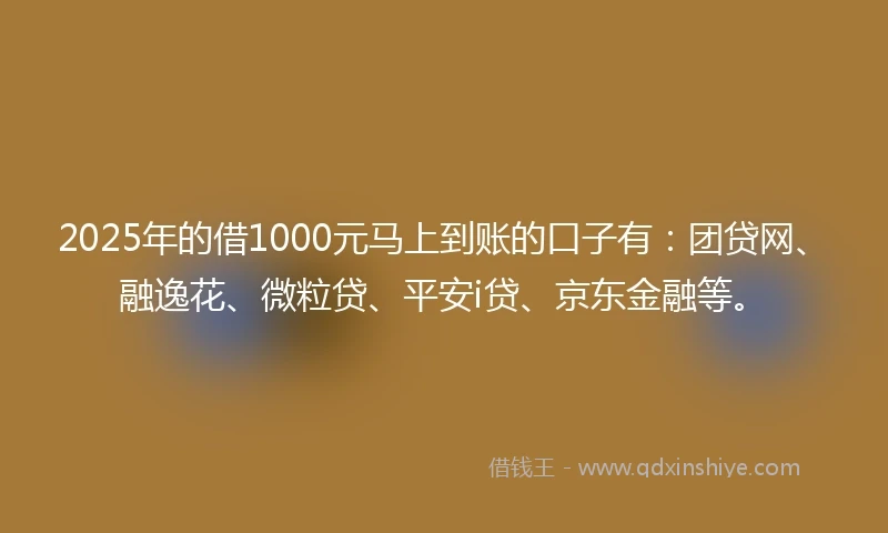 2025年的借1000元马上到账的口子有：团贷网、融逸花、微粒贷、平安i贷、京东金融等。