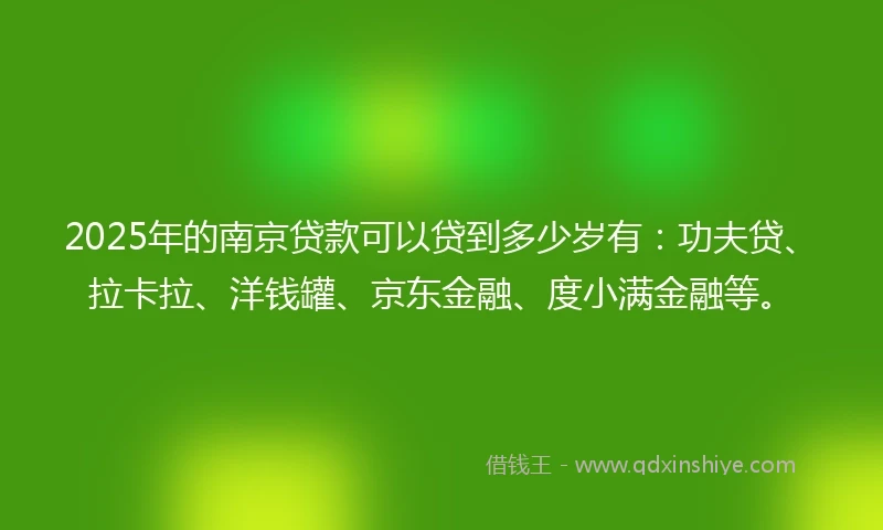 2025年的南京贷款可以贷到多少岁有：功夫贷、拉卡拉、洋钱罐、京东金融、度小满金融等。