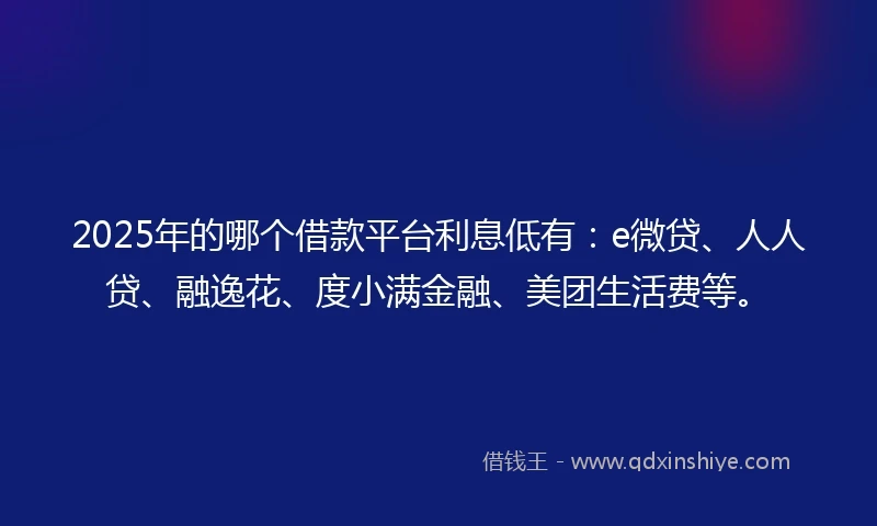 2025年的哪个借款平台利息低有：e微贷、人人贷、融逸花、度小满金融、美团生活费等。