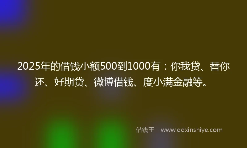 2025年的借钱小额500到1000有：你我贷、替你还、好期贷、微博借钱、度小满金融等。