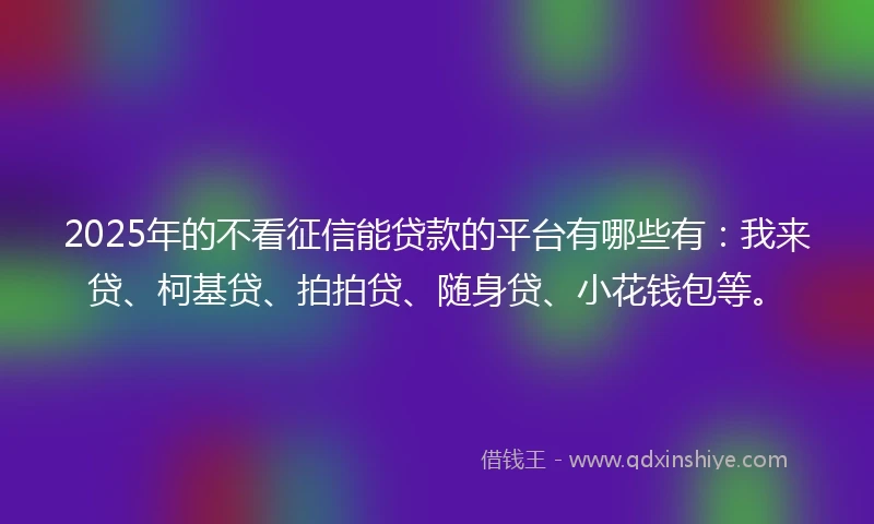 2025年的不看征信能贷款的平台有哪些有：我来贷、柯基贷、拍拍贷、随身贷、小花钱包等。