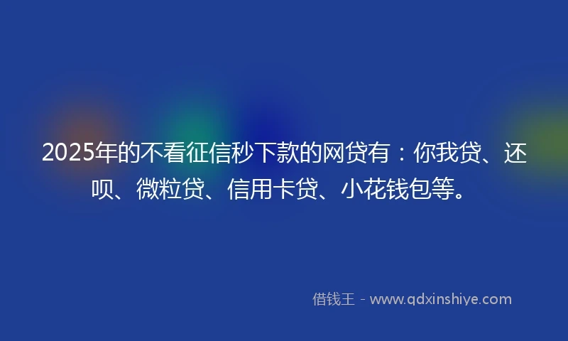 2025年的不看征信秒下款的网贷有：你我贷、还呗、微粒贷、信用卡贷、小花钱包等。