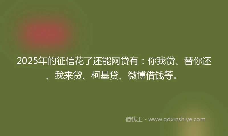 2025年的征信花了还能网贷有：你我贷、替你还、我来贷、柯基贷、微博借钱等。