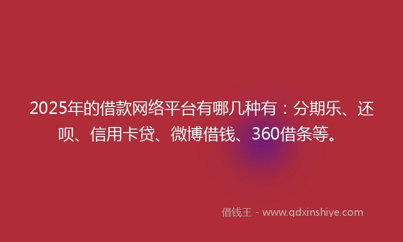 2025年的借款网络平台有哪几种有：分期乐、还呗、信用卡贷、微博借钱、360借条等。