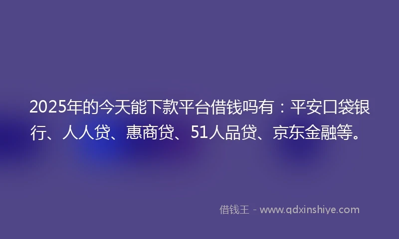 2025年的今天能下款平台借钱吗有：平安口袋银行、人人贷、惠商贷、51人品贷、京东金融等。