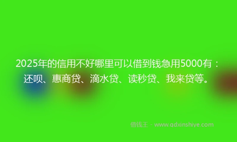 2025年的信用不好哪里可以借到钱急用5000有：还呗、惠商贷、滴水贷、读秒贷、我来贷等。