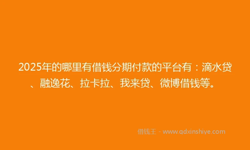 2025年的哪里有借钱分期付款的平台有：滴水贷、融逸花、拉卡拉、我来贷、微博借钱等。