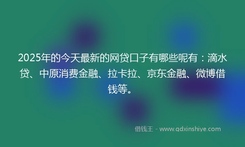 2025年的今天最新的网贷口子有哪些呢有：滴水贷、中原消费金融、拉卡拉、京东金融、微博借钱等。