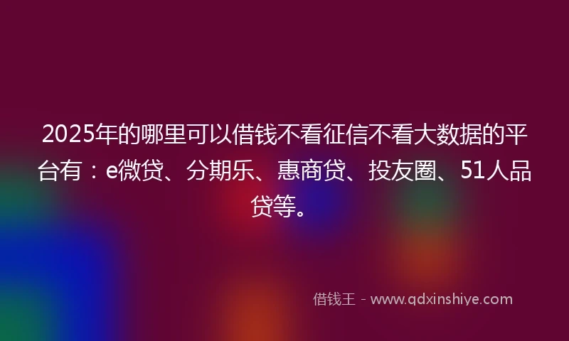 2025年的哪里可以借钱不看征信不看大数据的平台有：e微贷、分期乐、惠商贷、投友圈、51人品贷等。