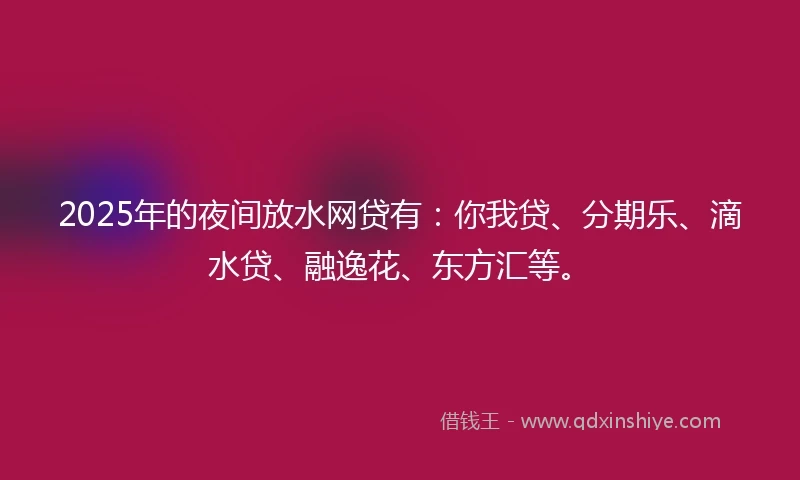 2025年的夜间放水网贷有：你我贷、分期乐、滴水贷、融逸花、东方汇等。