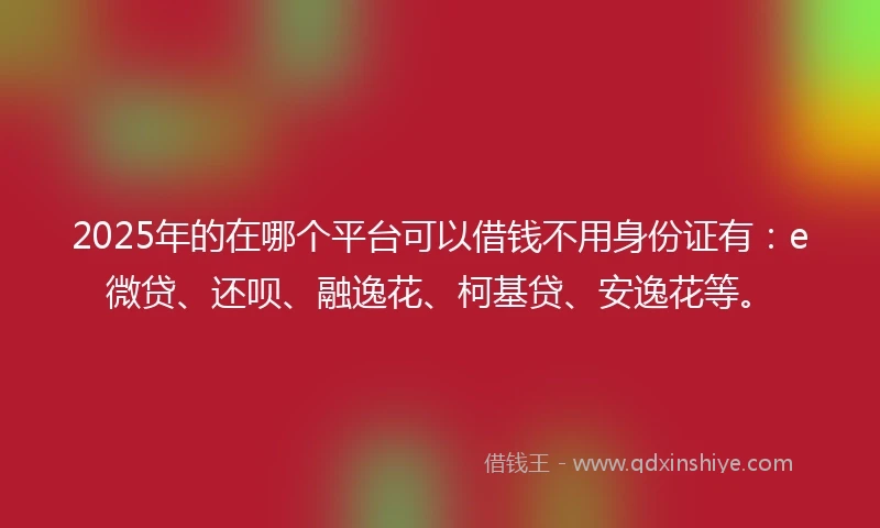2025年的在哪个平台可以借钱不用身份证有：e微贷、还呗、融逸花、柯基贷、安逸花等。