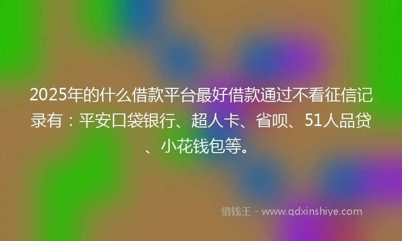 2025年的什么借款平台最好借款通过不看征信记录有：平安口袋银行、超人卡、省呗、51人品贷、小花钱包等。