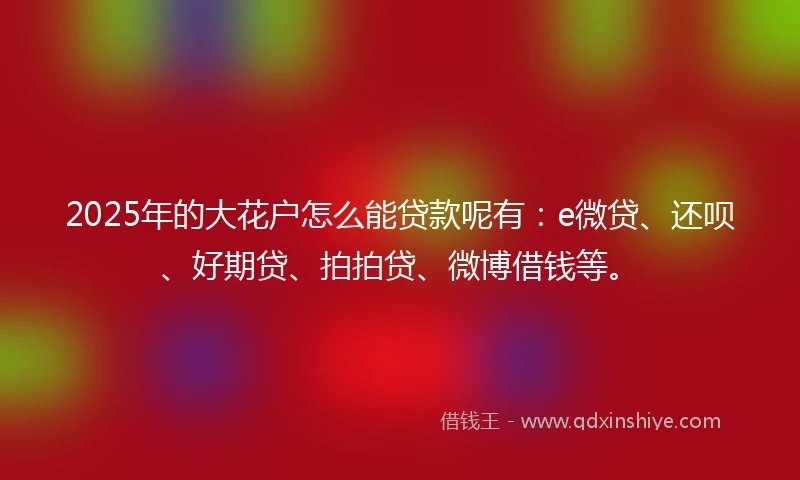 2025年的大花户怎么能贷款呢有：e微贷、还呗、好期贷、拍拍贷、微博借钱等。