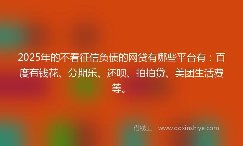 2025年的不看征信负债的网贷有哪些平台有：百度有钱花、分期乐、还呗、拍拍贷、美团生活费等。