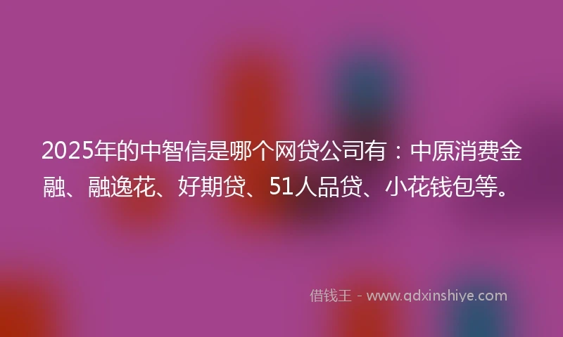 2025年的中智信是哪个网贷公司有：中原消费金融、融逸花、好期贷、51人品贷、小花钱包等。
