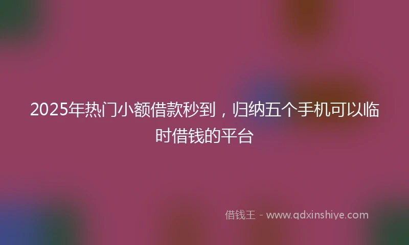 2025年热门小额借款秒到，归纳五个手机可以临时借钱的平台