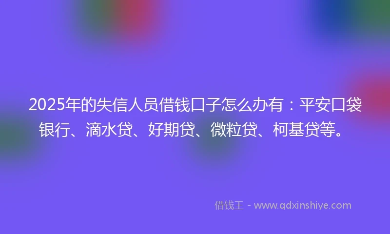 2025年的失信人员借钱口子怎么办有：平安口袋银行、滴水贷、好期贷、微粒贷、柯基贷等。