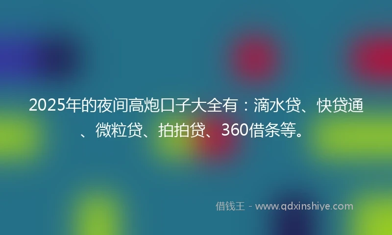 2025年的夜间高炮口子大全有:滴水贷、快贷通、微粒贷、拍拍贷、360借条等。