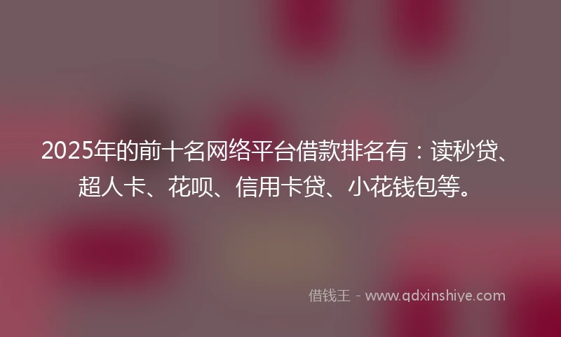 2025年的前十名网络平台借款排名有：读秒贷、超人卡、花呗、信用卡贷、小花钱包等。