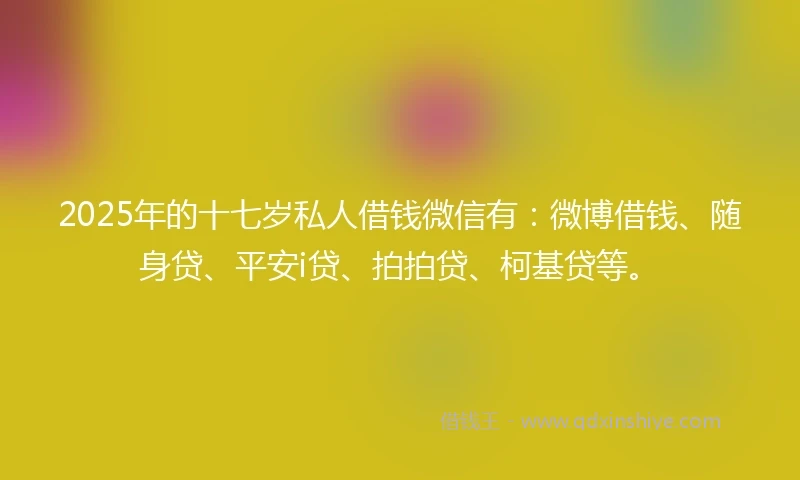2025年的十七岁私人借钱微信有：微博借钱、随身贷、平安i贷、拍拍贷、柯基贷等。