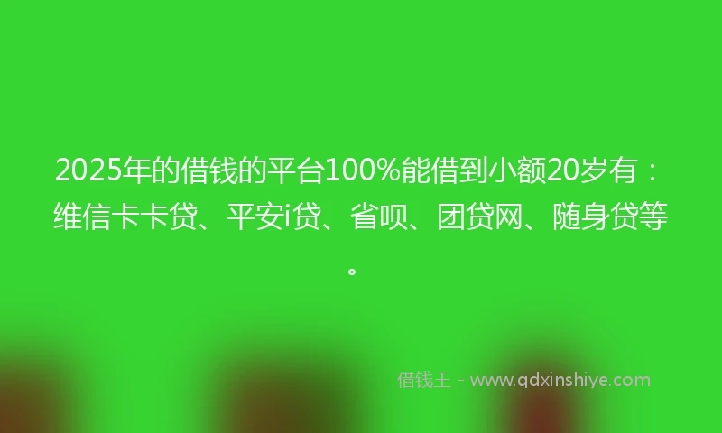2025年的借钱的平台100%能借到小额20岁有：维信卡卡贷、平安i贷、省呗、团贷网、随身贷等。