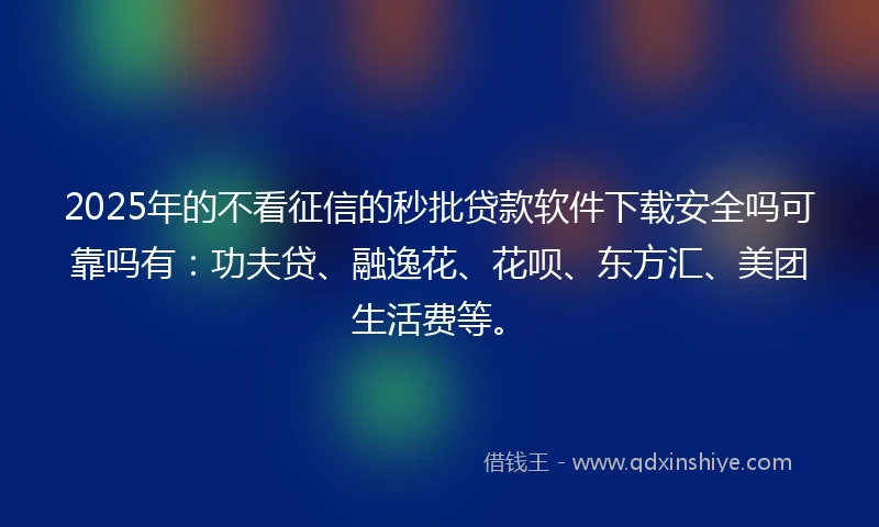 2025年的不看征信的秒批贷款软件下载安全吗可靠吗有：功夫贷、融逸花、花呗、东方汇、美团生活费等。