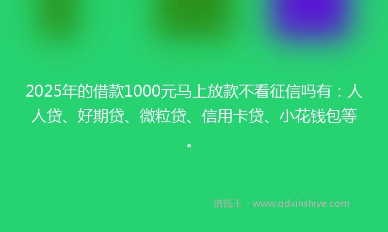 2025年的借款1000元马上放款不看征信吗有：人人贷、好期贷、微粒贷、信用卡贷、小花钱包等。