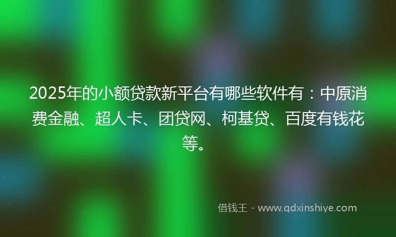 2025年的小额贷款新平台有哪些软件有：中原消费金融、超人卡、团贷网、柯基贷、百度有钱花等。