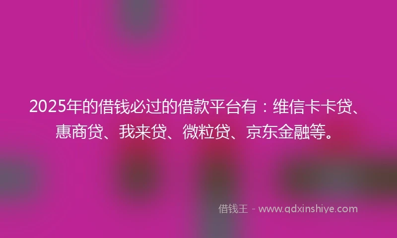 2025年的借钱必过的借款平台有：维信卡卡贷、惠商贷、我来贷、微粒贷、京东金融等。