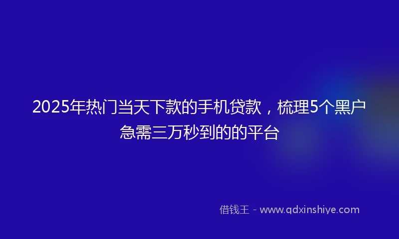 2025年热门当天下款的手机贷款，梳理5个黑户急需三万秒到的的平台