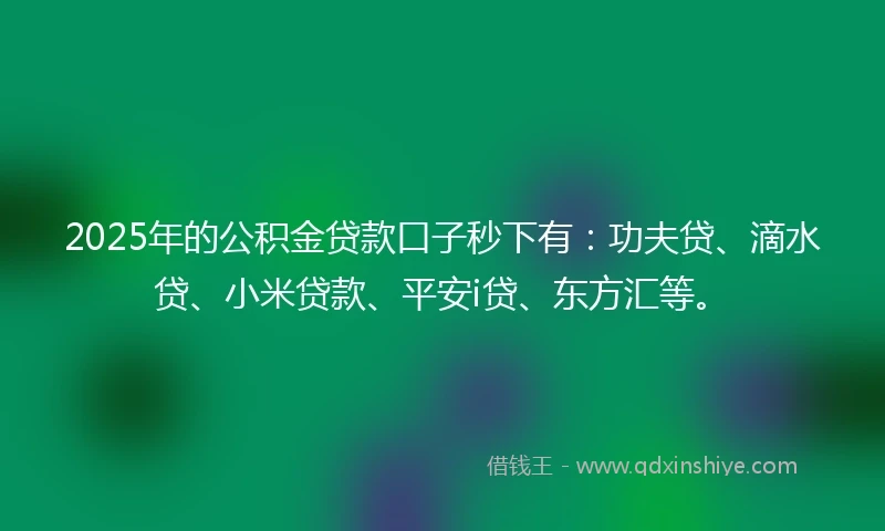 2025年的公积金贷款口子秒下有：功夫贷、滴水贷、小米贷款、平安i贷、东方汇等。