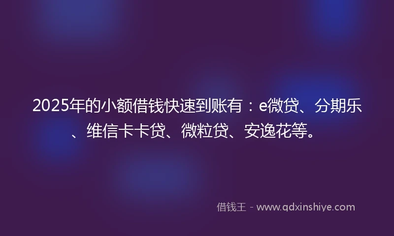2025年的小额借钱快速到账有：e微贷、分期乐、维信卡卡贷、微粒贷、安逸花等。