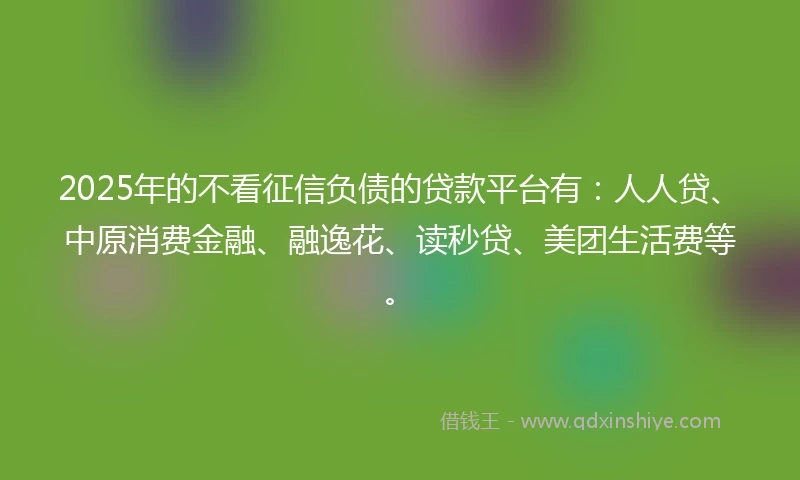 2025年的不看征信负债的贷款平台有：人人贷、中原消费金融、融逸花、读秒贷、美团生活费等。