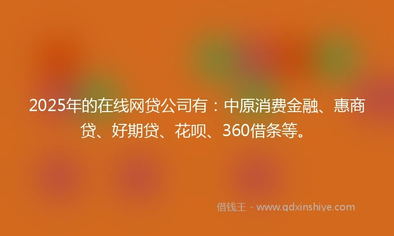 2025年的在线网贷公司有：中原消费金融、惠商贷、好期贷、花呗、360借条等。