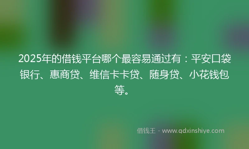 2025年的借钱平台哪个最容易通过有：平安口袋银行、惠商贷、维信卡卡贷、随身贷、小花钱包等。