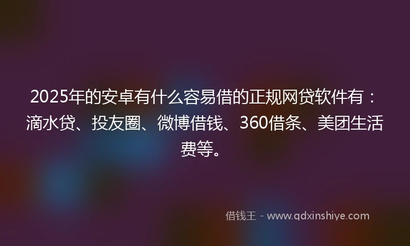 2025年的安卓有什么容易借的正规网贷软件有：滴水贷、投友圈、微博借钱、360借条、美团生活费等。