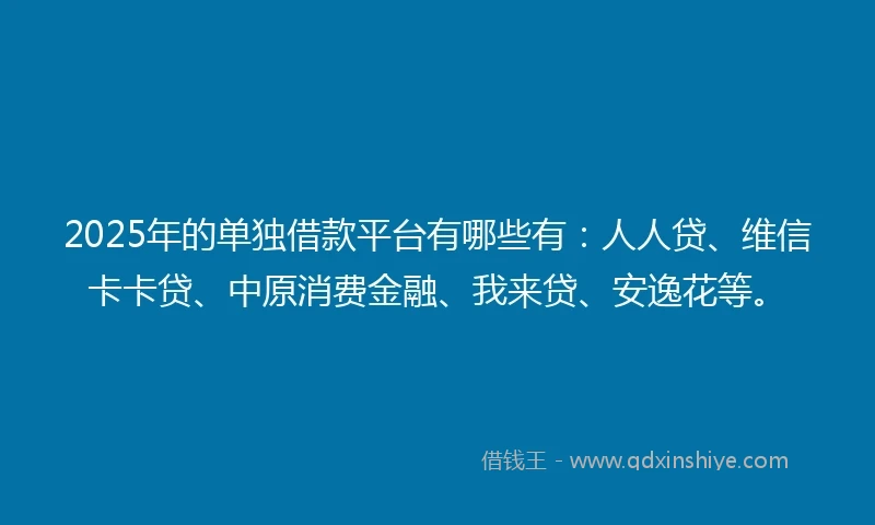 2025年的单独借款平台有哪些有：人人贷、维信卡卡贷、中原消费金融、我来贷、安逸花等。