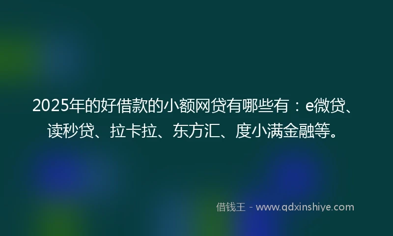 2025年的好借款的小额网贷有哪些有：e微贷、读秒贷、拉卡拉、东方汇、度小满金融等。