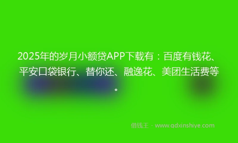 2025年的岁月小额贷APP下载有：百度有钱花、平安口袋银行、替你还、融逸花、美团生活费等。