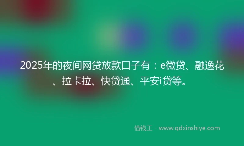 2025年的夜间网贷放款口子有：e微贷、融逸花、拉卡拉、快贷通、平安i贷等。