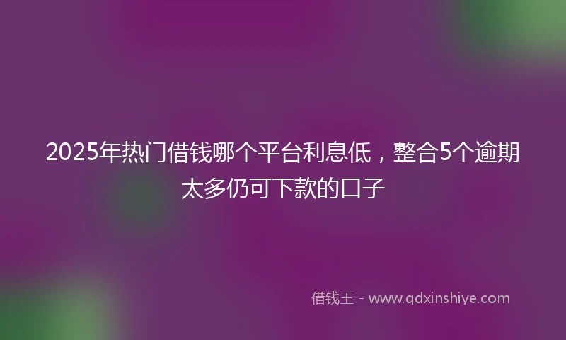 2025年热门借钱哪个平台利息低，整合5个逾期太多仍可下款的口子