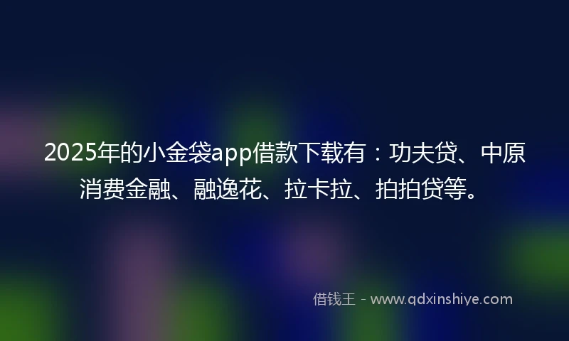 2025年的小金袋app借款下载有：功夫贷、中原消费金融、融逸花、拉卡拉、拍拍贷等。