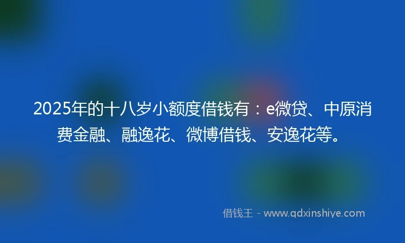 2025年的十八岁小额度借钱有：e微贷、中原消费金融、融逸花、微博借钱、安逸花等。