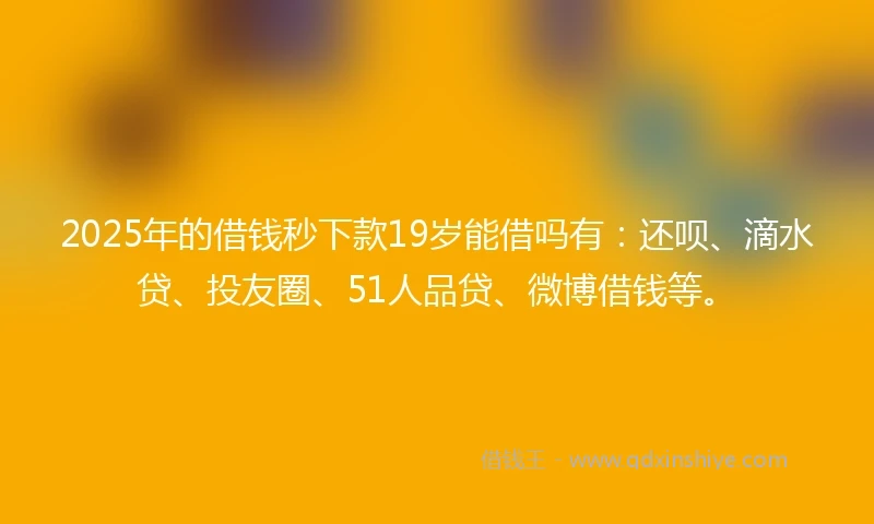 2025年的借钱秒下款19岁能借吗有：还呗、滴水贷、投友圈、51人品贷、微博借钱等。