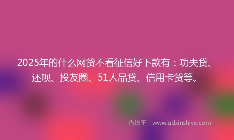 2025年的什么网贷不看征信好下款有：功夫贷、还呗、投友圈、51人品贷、信用卡贷等。