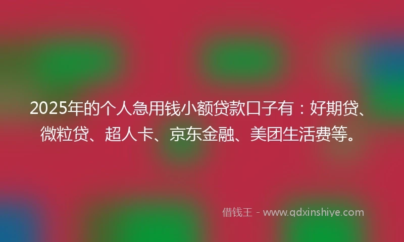 2025年的个人急用钱小额贷款口子有：好期贷、微粒贷、超人卡、京东金融、美团生活费等。