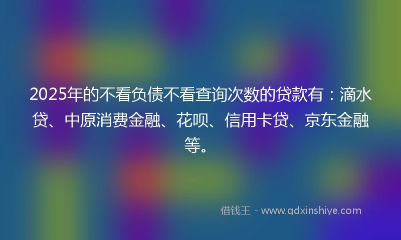 2025年的不看负债不看查询次数的贷款有：滴水贷、中原消费金融、花呗、信用卡贷、京东金融等。