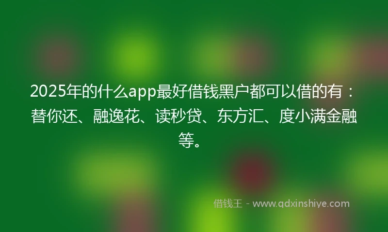 2025年的什么app最好借钱黑户都可以借的有：替你还、融逸花、读秒贷、东方汇、度小满金融等。