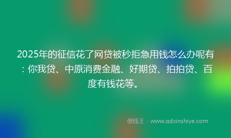 2025年的征信花了网贷被秒拒急用钱怎么办呢有：你我贷、中原消费金融、好期贷、拍拍贷、百度有钱花等。