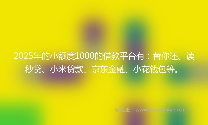 2025年的小额度1000的借款平台有：替你还、读秒贷、小米贷款、京东金融、小花钱包等。